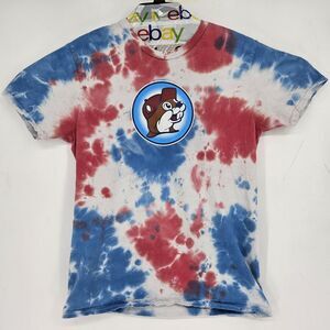 Buc-ee's Shirt Mens Medium Tie Dye Patriotic Lets Get It Poppin Tee USA Flag‎